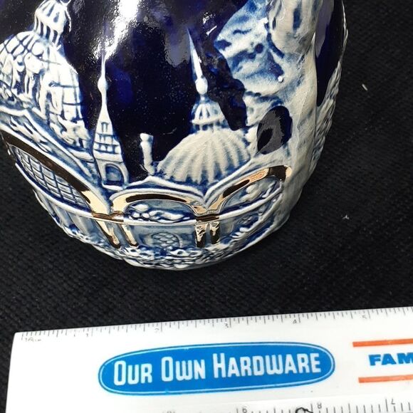 Vintage Jug Decanter Music Box With Stopper Plays "How Dry I Am" In Cobalt Blue - Picture 6 of 6